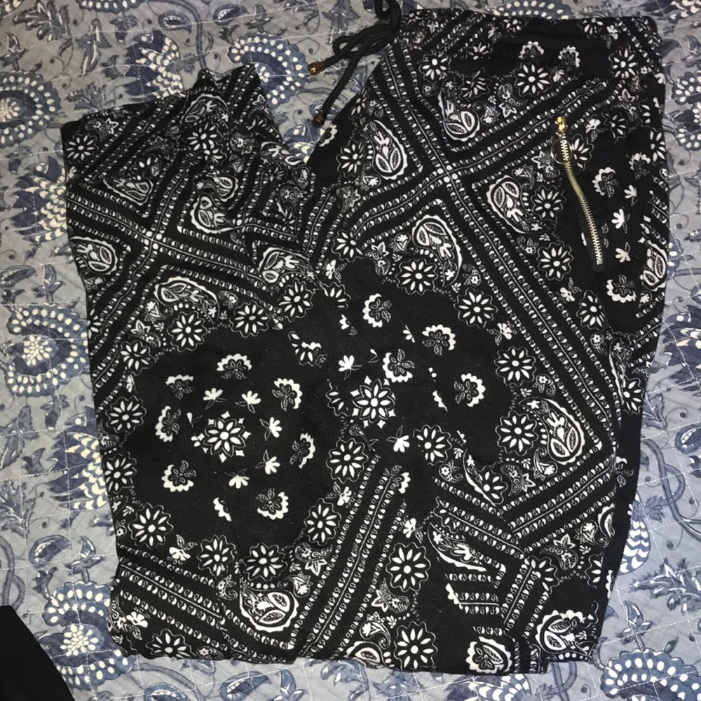 Black joggers ( bandanna print? )